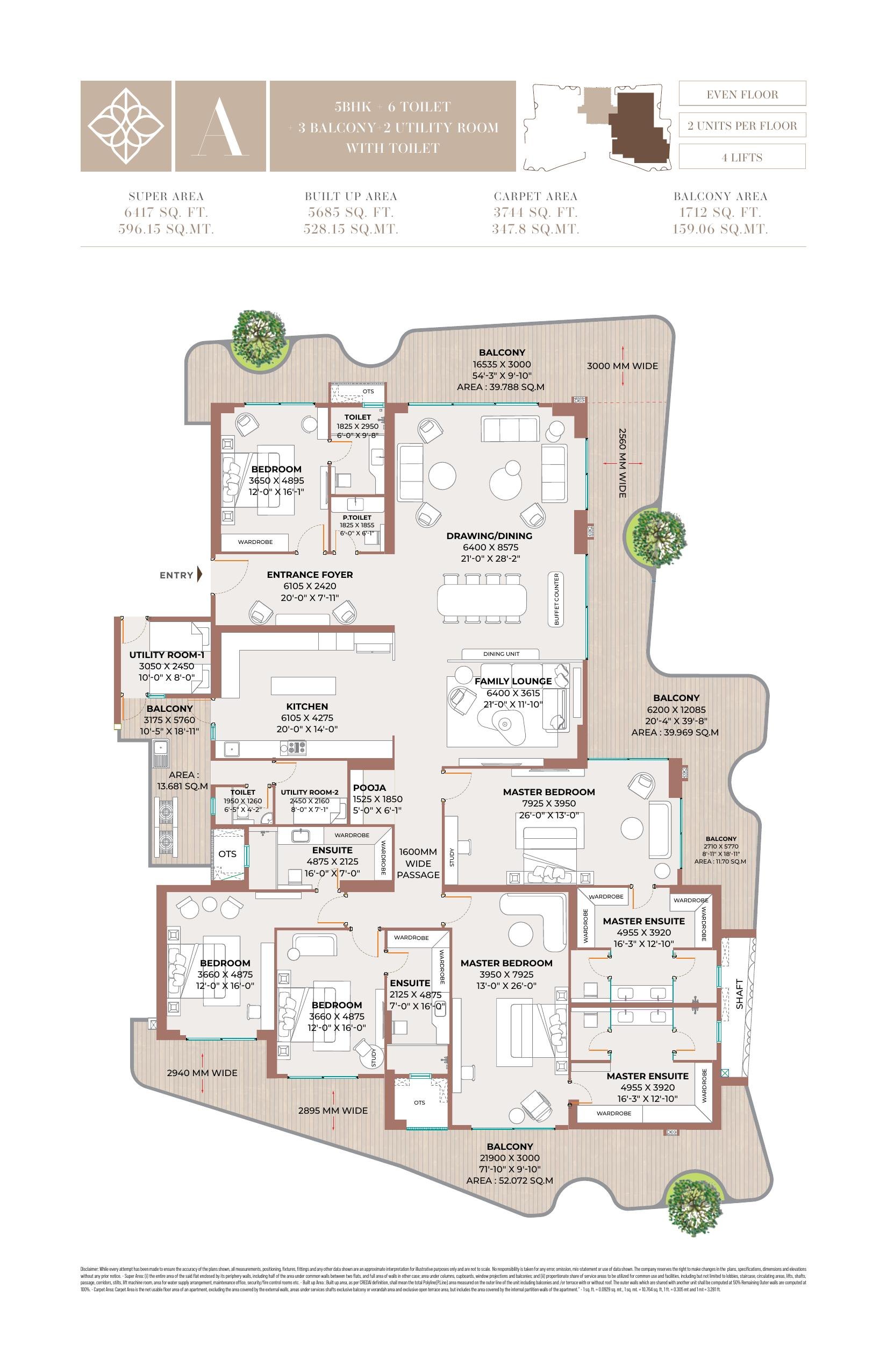 Clove County — 5 BHK + 6T + 2 Utility (Type A) — 6,417 sq.ft. floor plan