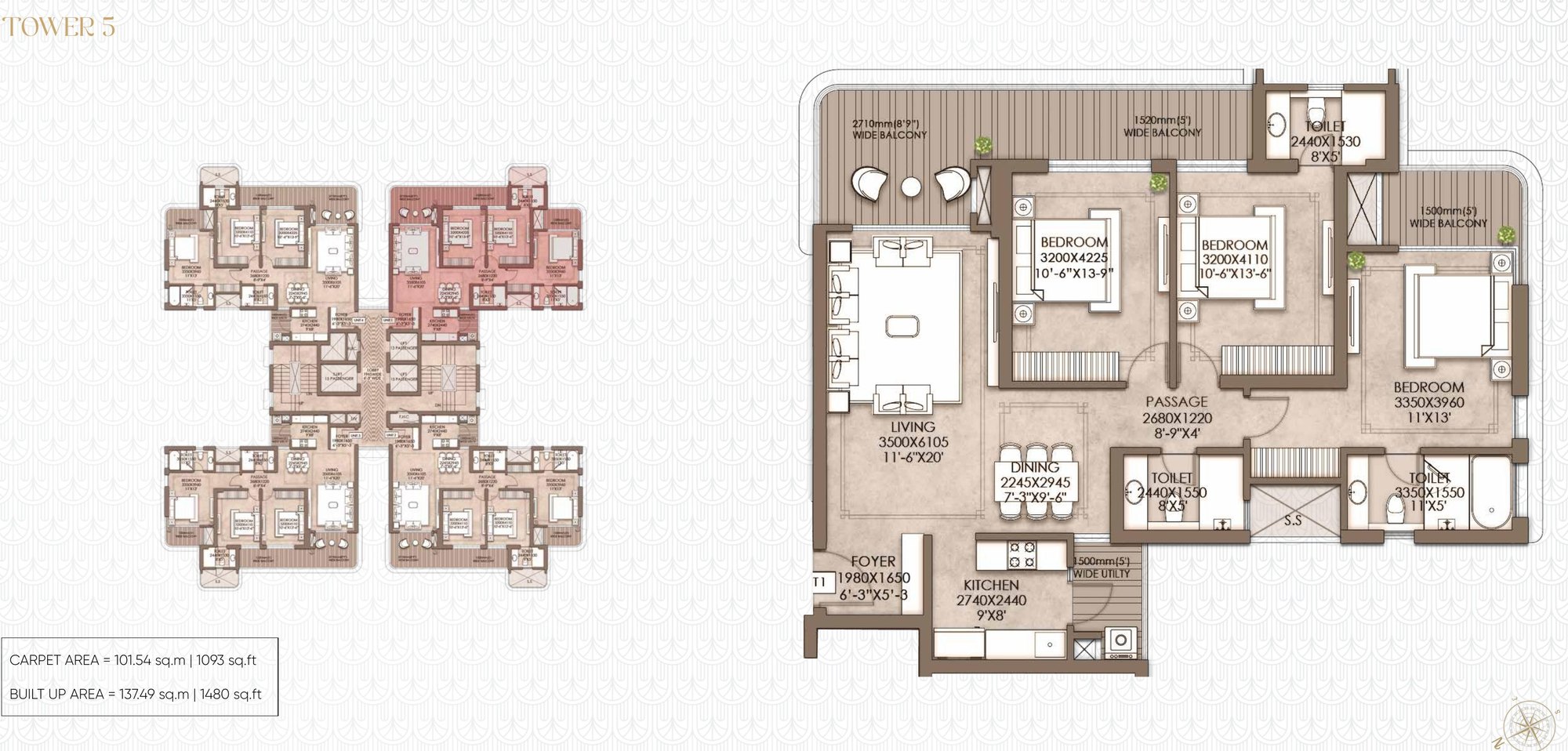 CRC Maesta — 3 BHK — 1,720 sq.ft. floor plan